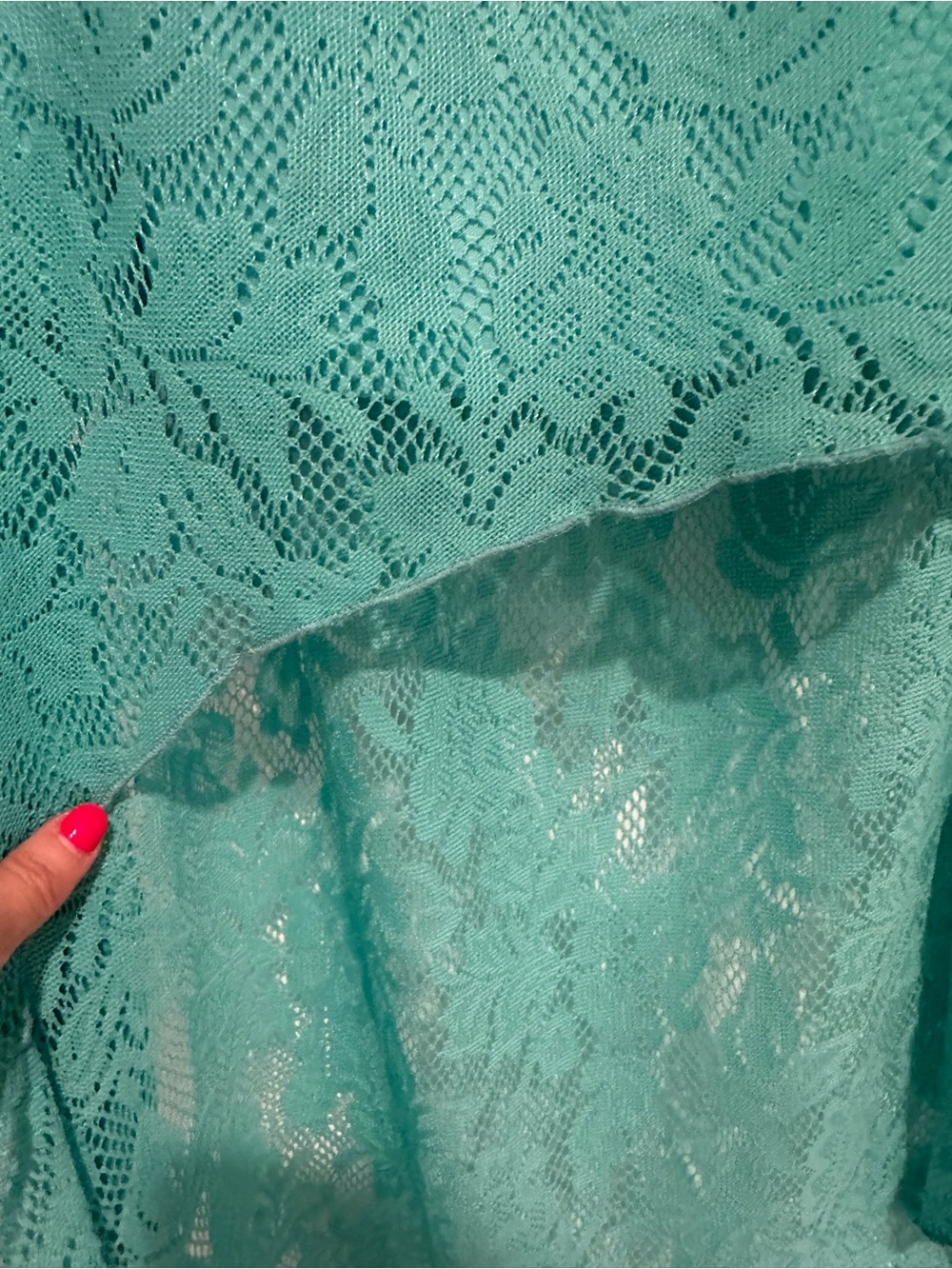 Strapless Ruffled Lace Hi-Low Dress in Teal - Picture 3 of 6